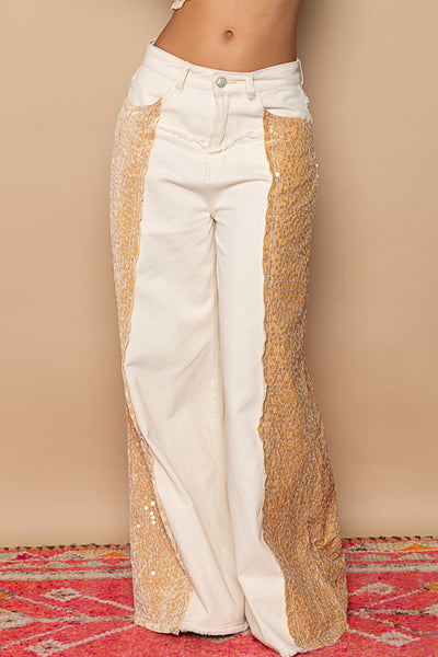 POL sequin & velvet glory denim pants