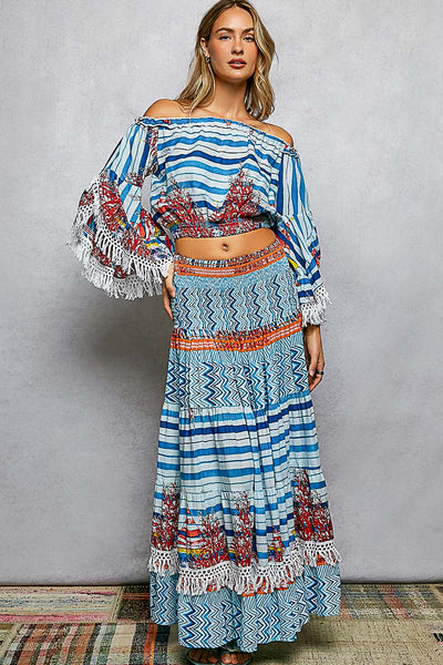 Coral days smocked waist skirt