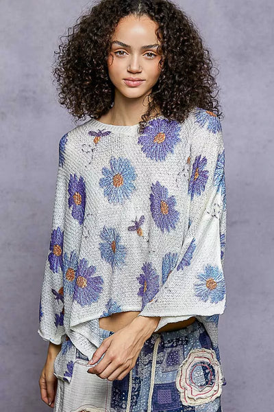 ONLINE EXCLUSIVE POL Floral Round Neck Rolling Edge Sweater