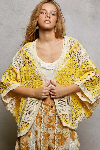 ONLINE EXCLUSIVE POL Open Front Crochet Cardigan with Scalloped Edge