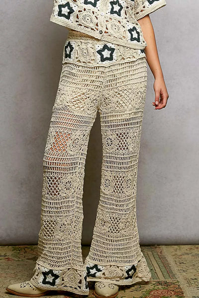 ONLINE EXCLUSIVE POL Openwork Crochet Flare Pants with Contrast Star