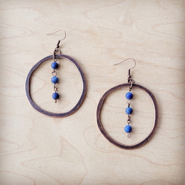 ONLINE EXCLUSIVE Western Copper Hoop Earrings w/ Blue Lapis Beads 225w