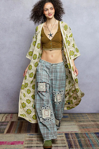 ONLINE EXCLUSIVE POL Open Front Floral Crochet Longline Cardigan