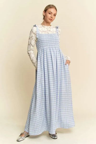 ONLINE EXCLUSIVE Davi & Dani Plaid Smocking Sleeveless Maxi Dress