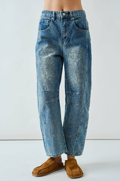 Lex embroidered cotton barrel pants