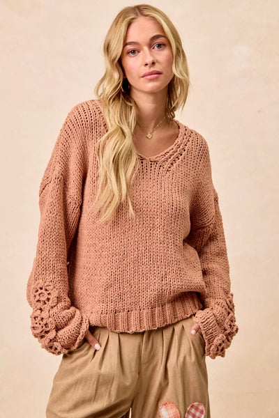 ONLINE EXCLUSIVE BiBi Chunky Knit Sweater with Flower Detail Sleeves
