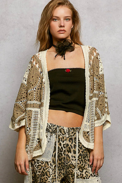 ONLINE EXCLUSIVE POL Open Front Crochet Cardigan with Scalloped Edge