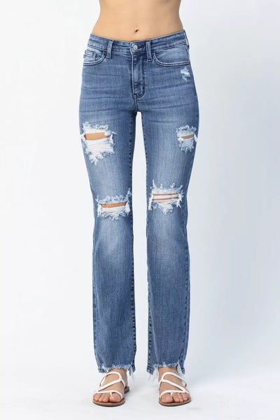 ONLINE EXCLUSIVE Judy Blue Mid Rise Destroy Straight Jeans