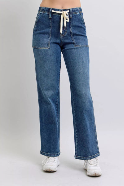 ONLINE EXCLUSIVE Judy Blue Drawstring Straight Jeans with Pockets