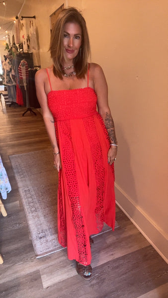 Good Feels Crochet Lace and Crepe Maxi Dress