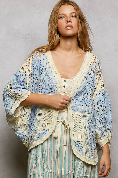 ONLINE EXCLUSIVE POL Open Front Crochet Cardigan with Scalloped Edge