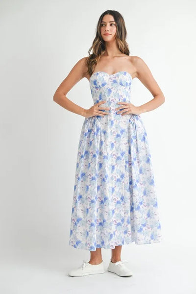 ONLINE EXCLUISVE MABLE Sweetheart Neckline Floral Printed Midi Dress