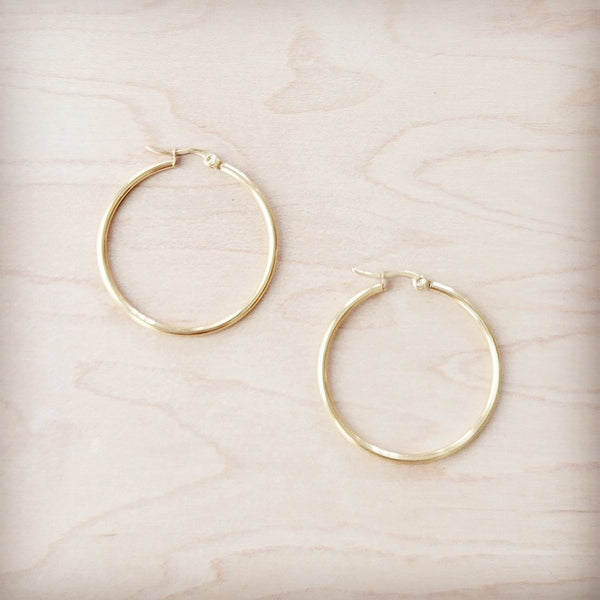 ONLINE EXCLUSIVE Medium Stainless Steel Hoop Earrings 18K Gold Plating 219b