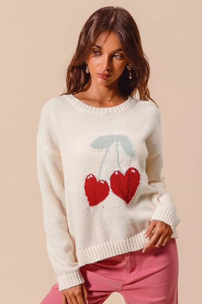 ONLINE EXCLUSIVE SO ME Heart Cherry Knitted Valentine Sweater Top