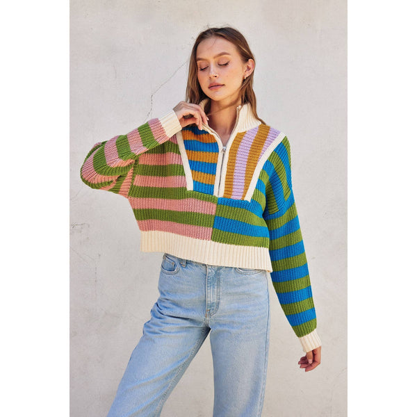Breezy Color burst Half Zip Collared Sweater pullover