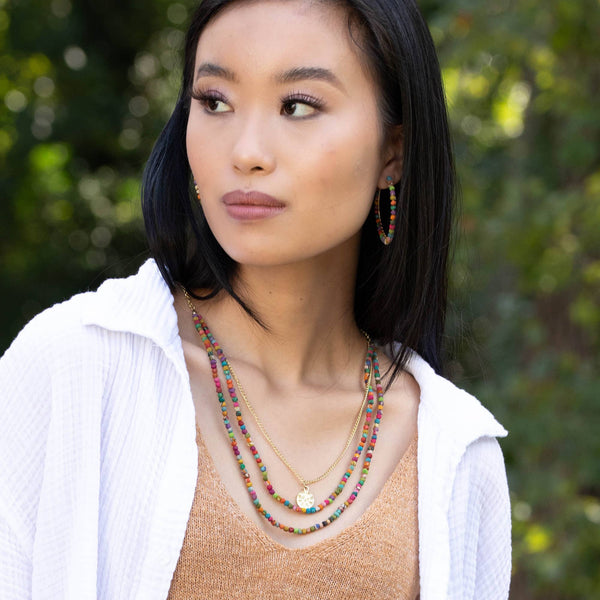 Small Aasha Necklace - Three Layers with Coin