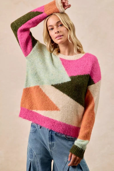 ONLINE EXCLUSIVE BiBi Multi Color Block Sweater Top