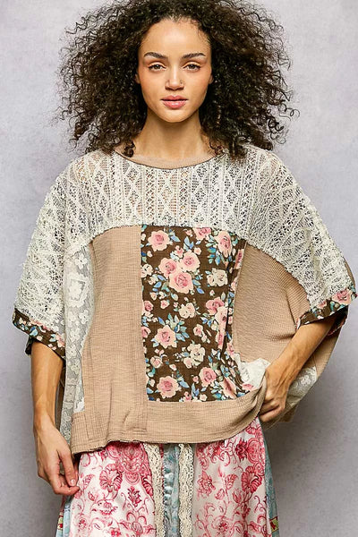 ONLINE EXCLUSIVE POL Floral Patchwork Lace Accent Blouse
