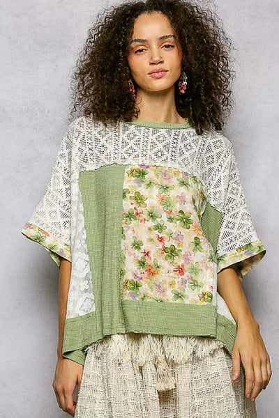 ONLINE EXCLUSIVE POL Floral Patchwork Lace Accent Blouse