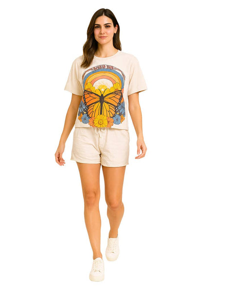 Retro print butterfly cotton crop top