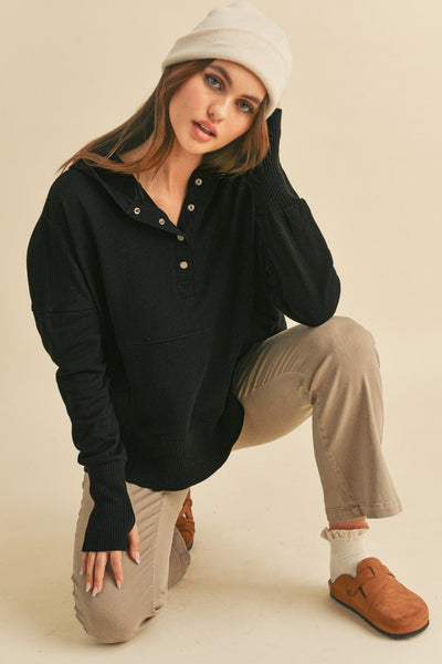 ONLINE EXCLUSIVE Aemi+Co Half Snap Dropped Shoulder Hoodie