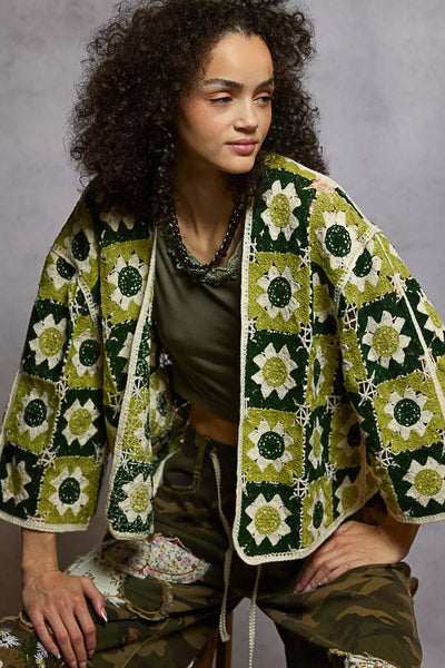 ONLINE EXCLUSIVE POL Open Front Cardigan with Varied Patterns
