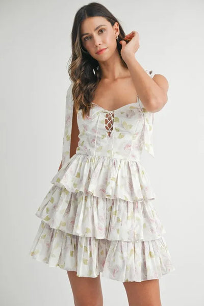 ONLINE EXCLUSIVE MABLE Floral Print Shoulder Tie Layered Mini Dress