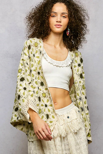ONLINE EXCLUSIVE POL Open Front Floral Pattern Crochet Cardigan