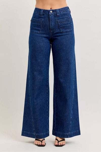 ONLINE EXCLUSIVE Judy Blue High-Waisted Retro Wide Jeans with Patch Pkts & Twisted Seams