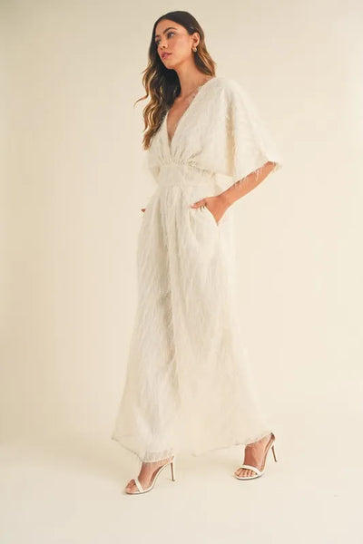 ONLINE EXCLUSIVE MABLE Fluffy Deep V Neck Wide Leg Jumpsuit