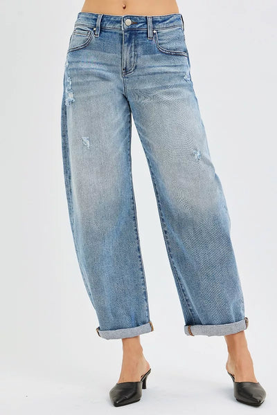 ONLINE EXCLUSIVE RISEN Slouchy Ankle Length Barrel Jeans with Cuffs