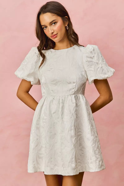 ONLINE EXCLUSIVE SO ME Floral Jacquard Bubble Shorts Sleeves Mini Dress