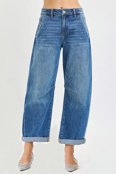 ONLINE EXCLUSIVE RISEN Slouchy Cropped Barrel Jeans With Cuffed Hem