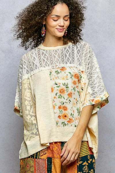 ONLINE EXCLUSIVE POL Floral Patchwork Lace Accent Blouse