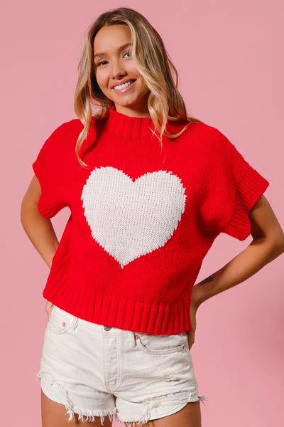 ONLINE EXCLUSIVE BiBi Rib Banded Heart Pattern Valentines Sweater