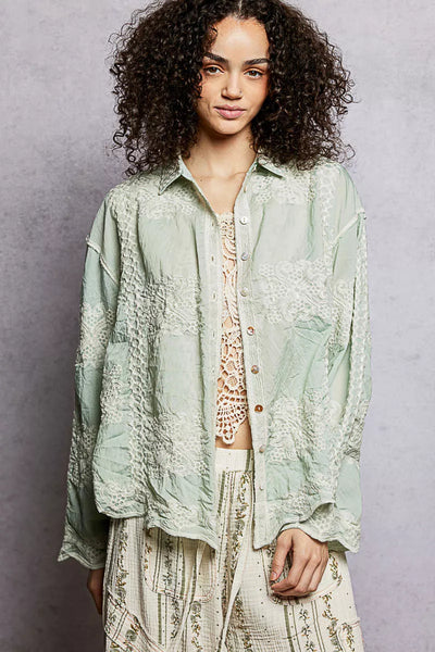 ONLINE EXCLUSIVES POL Embroidery Button Down Long Sleeve Shirt